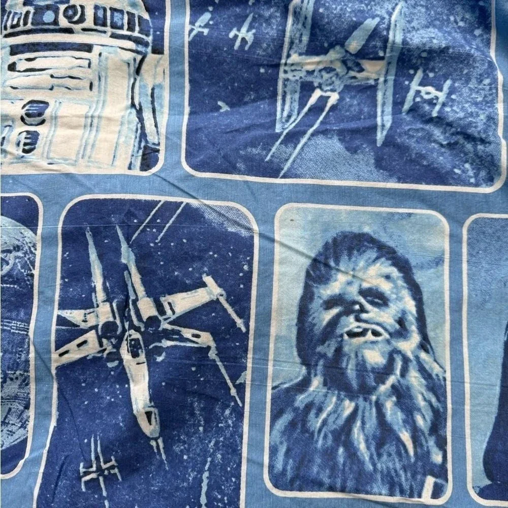 VTG Star Wars Sheet Flat Twin Blue White Yoda Leia Luke Darth Vader Chewie